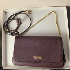 Kate Spade Laurel Way Crossbody Bag Deep Plum Leather Gold Chain Shoulder Purse